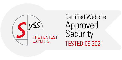 Certified Website - Penetration tested by the renowned SySS GmbH. Approved Security.